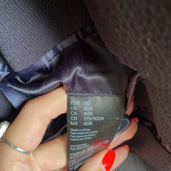 H&M Navy Blue Suit Jacket Blazer Slim Fit - Picture 4 of 5